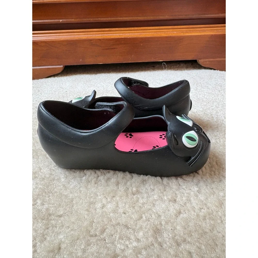 Mini Melissa Ultragirl Cat Black Jelly Mary Jane Shoes Toddler Size 7